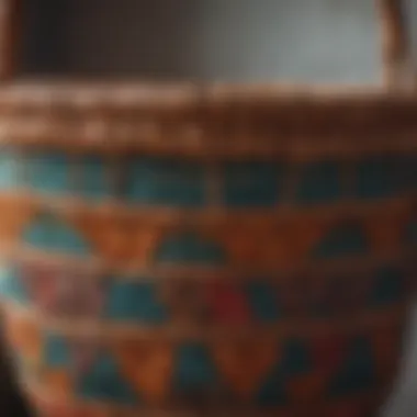 A close-up of a handmade boho wall hanging basket showcasing intricate weaving patterns