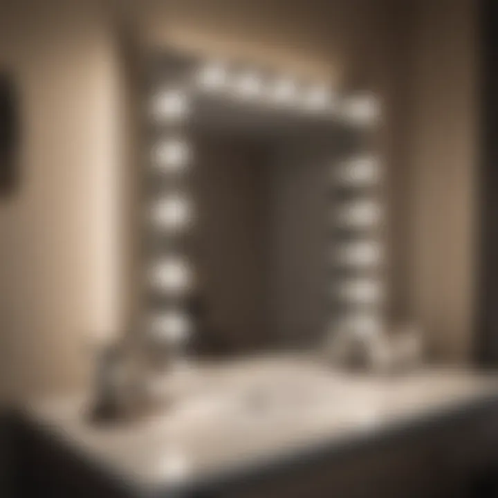 Close-up of a freestanding vanity mirror showcasing its lighting features