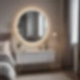 Elegant modern freestanding vanity mirror with lights in a stylish bedroom