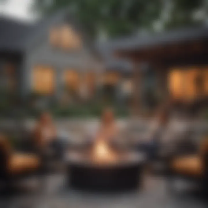 Cozy outdoor gathering around a gas fire pit conversation set