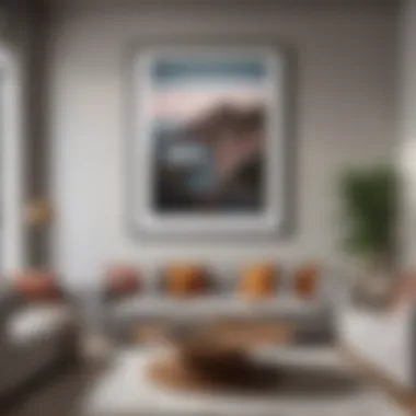 Modern Living Room with Stylish Poster Frame Elegant arrangement of a 12x8 poster frame on a modern living room wall