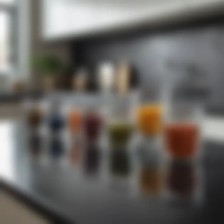 Assorted mini glass containers in a modern kitchen setting