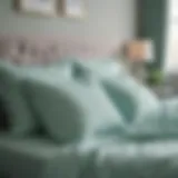Stylish mint colored bedding set with decorative pillows