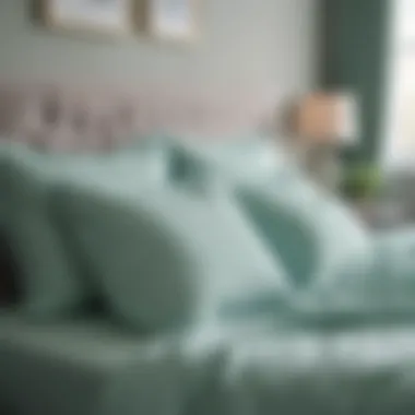 Stylish mint colored bedding set with decorative pillows
