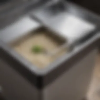 Airtight Sealing Mechanism for Rice Preservation A detailed view of a rice bin with airtight sealing mechanisms to ensure freshness.
