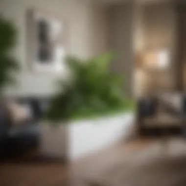 Elegant Rectangular Planter in Modern Living Room Elegant rectangular planter featuring lush artificial greenery in a modern living room setting